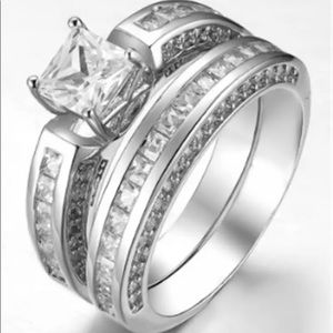 Titanium Romantic Crystal Alliance Engagement Wedding Rings.